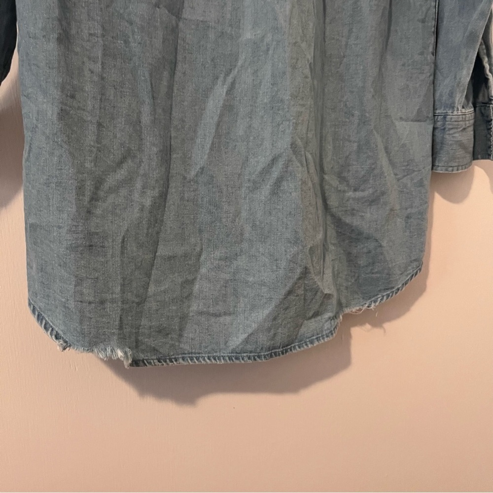 Aerie Distressed Denim Mini Dress Chambray Button Down Small - Picture 10 of 12